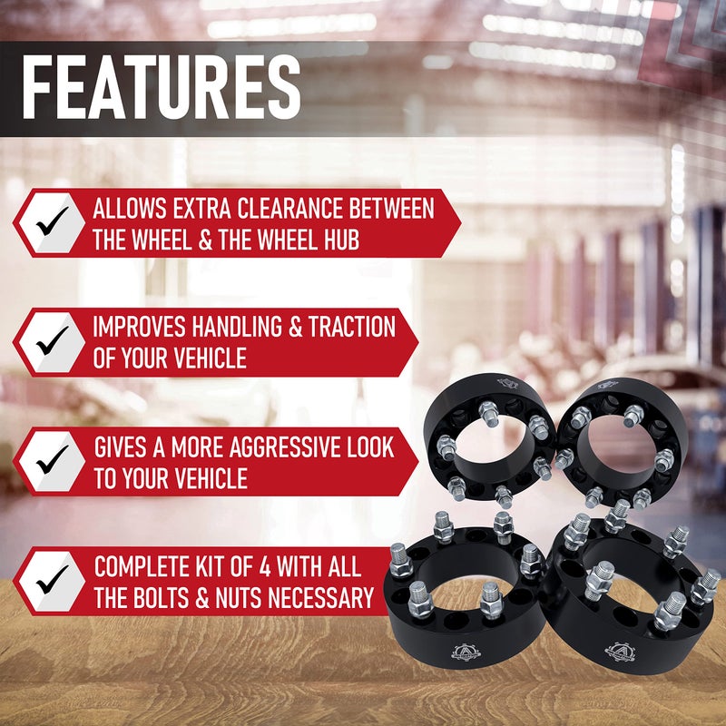 AA Ignition 6x5.5 Wheel Spacers 2 Inch, Set of 4-6 Lug 50mm Wheel Centric Adapter - Fits Chevy, GMC & Cadillac - 1999-2022 Silverado, Sierra, Avalanche, Tahoe & Suburban - 6x139.7mm Bolt Pattern, M14x1.5 Studs - Image 3